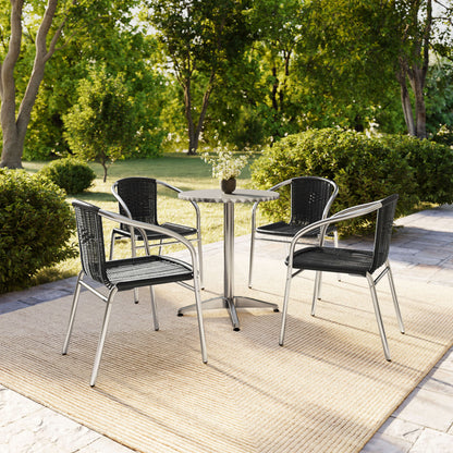 Flash Furniture TLH-ALUM-24RD-020BKCHR4-GG 23.5" Round Aluminum Indoor-Outdoor Table Set with 4 Black Rattan Chairs - View 8