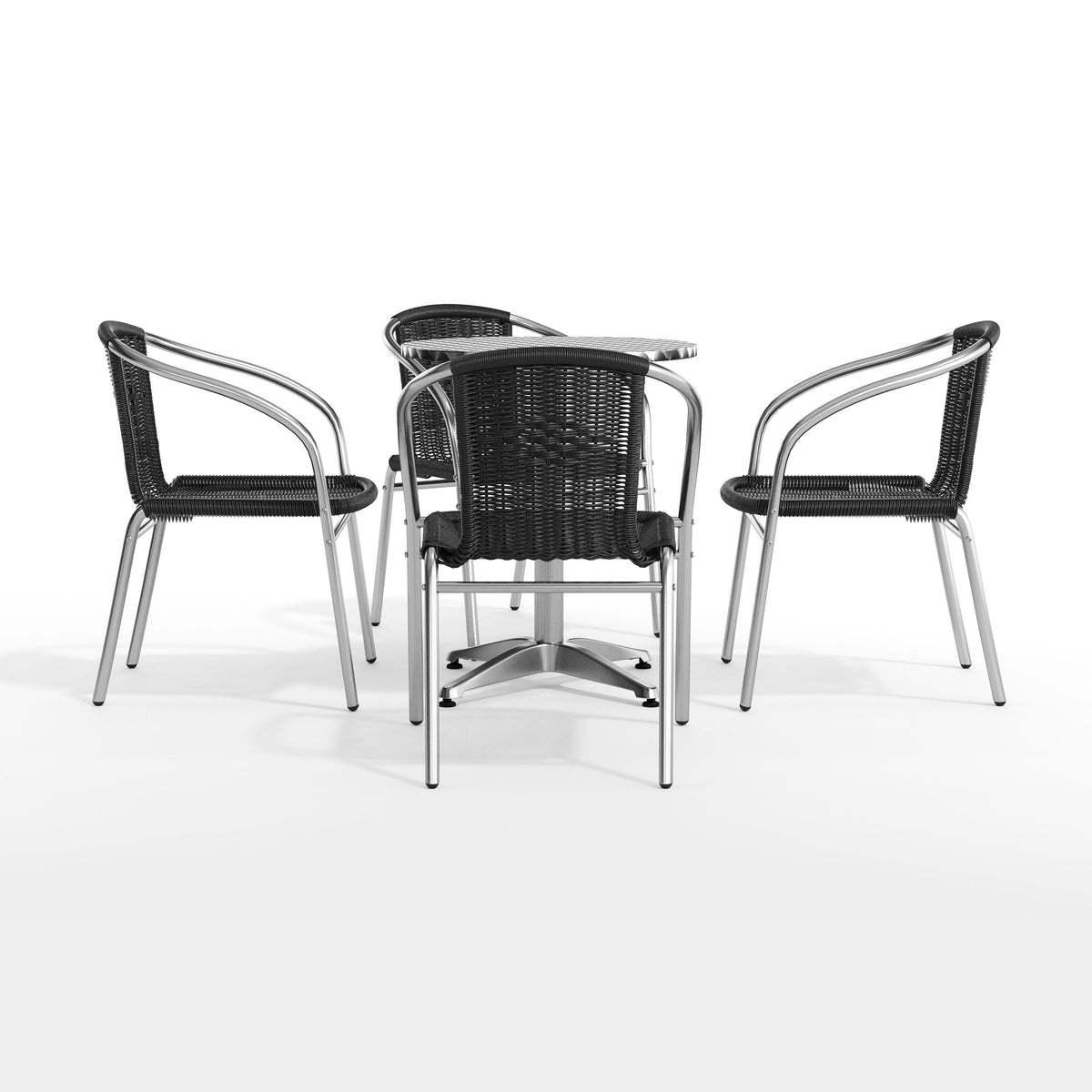 Flash Furniture TLH-ALUM-24RD-020BKCHR4-GG 23.5" Round Aluminum Indoor-Outdoor Table Set with 4 Black Rattan Chairs - View 9
