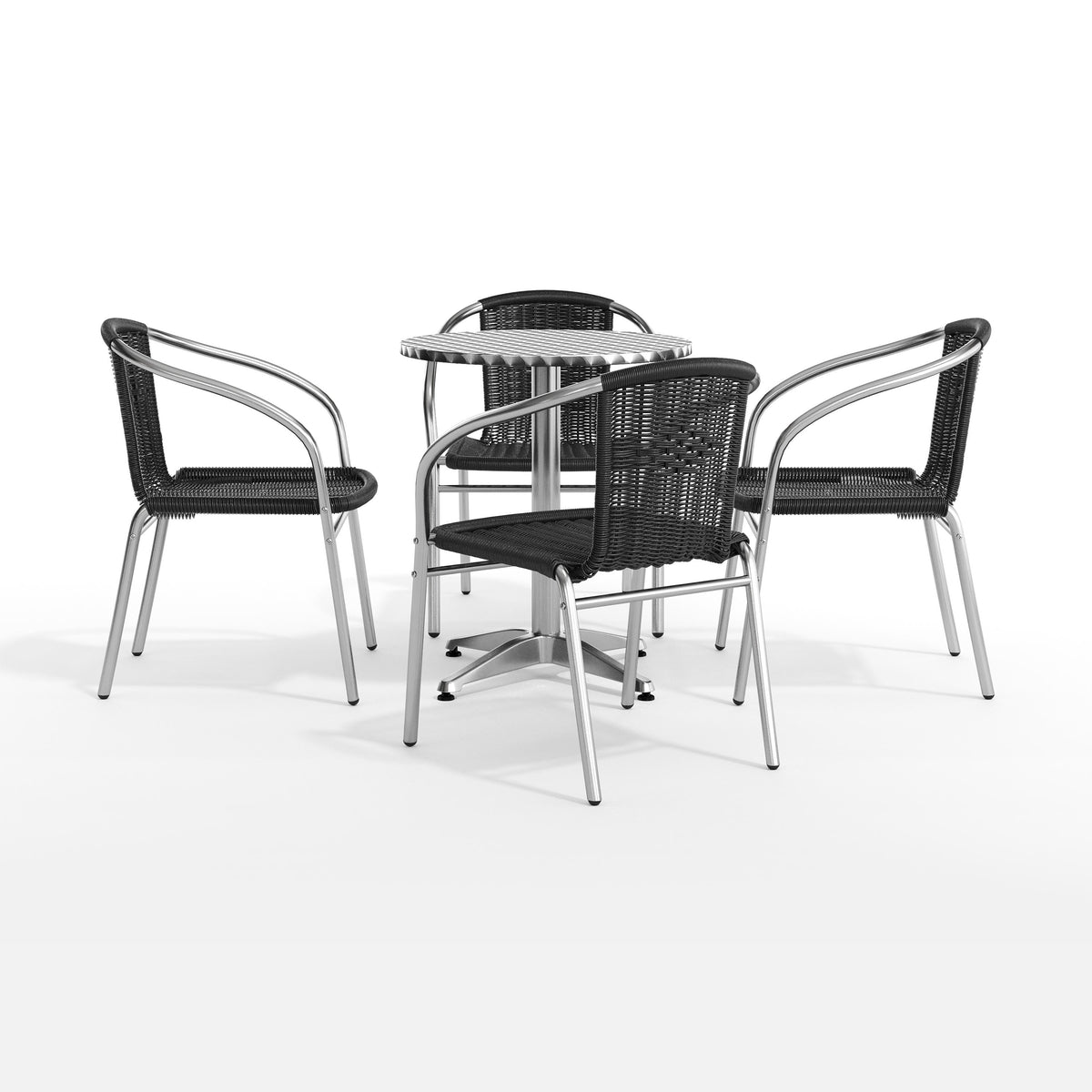 Flash Furniture TLH-ALUM-24RD-020BKCHR4-GG 23.5" Round Aluminum Indoor-Outdoor Table Set with 4 Black Rattan Chairs - View 12