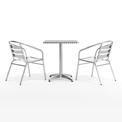 Flash Furniture TLH-ALUM-24SQ-017BCHR2-GG 23.5" Square Aluminum Indoor-Outdoor Table Set with 2 Slat Back Chairs - View 9