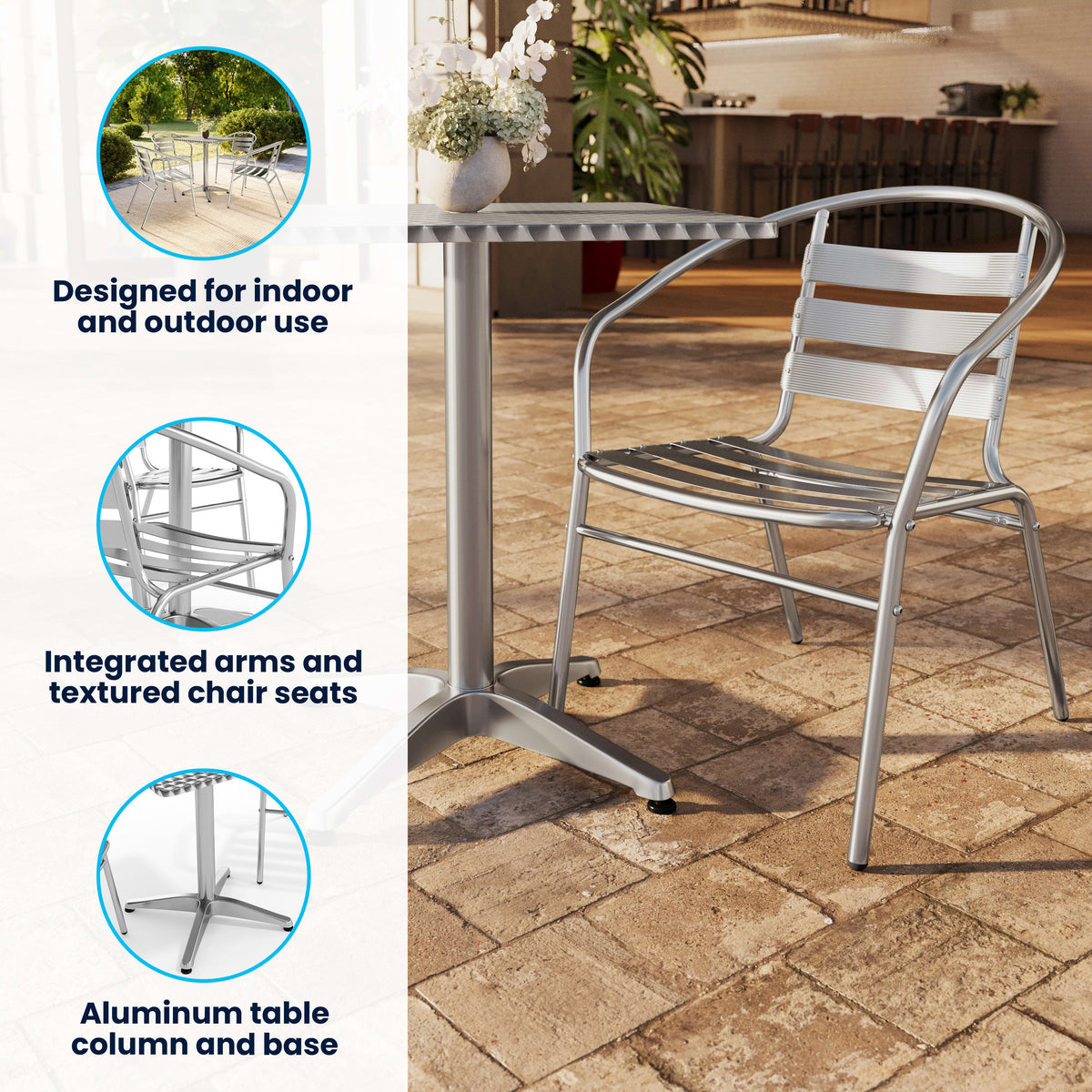 Flash Furniture TLH-ALUM-24SQ-017BCHR4-GG 23.5" Square Aluminum Indoor-Outdoor Table Set with 4 Slat Back Chairs - View 3
