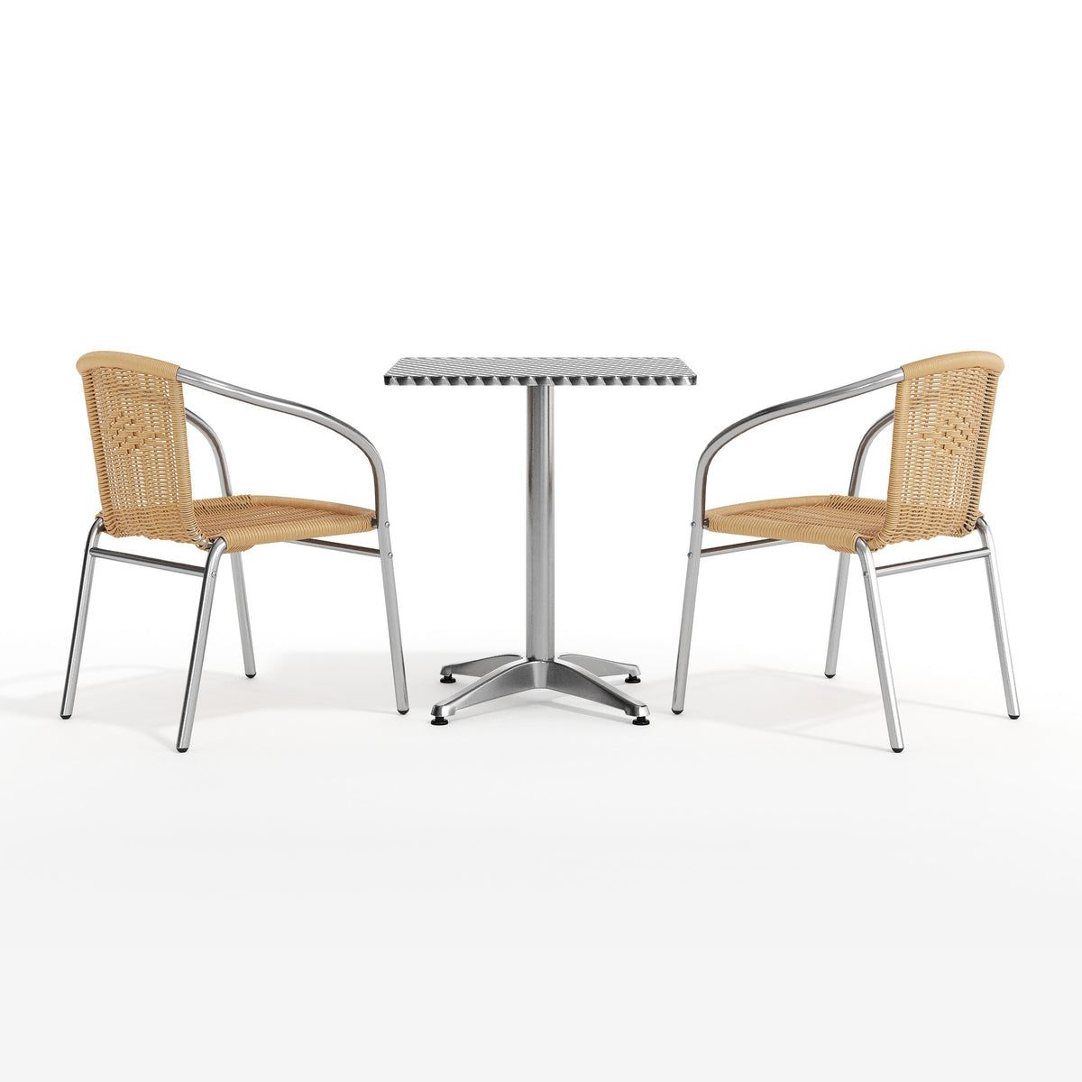 Flash Furniture TLH-ALUM-24SQ-020BGECHR2-GG 23.5" Square Aluminum Indoor-Outdoor Table Set with 2 Beige Rattan Chairs - View 9