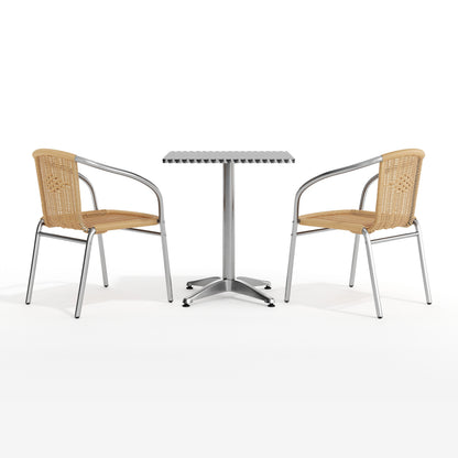 Flash Furniture TLH-ALUM-24SQ-020BGECHR2-GG 23.5" Square Aluminum Indoor-Outdoor Table Set with 2 Beige Rattan Chairs - View 9