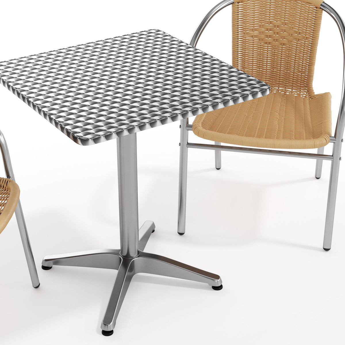 Flash Furniture TLH-ALUM-24SQ-020BGECHR2-GG 23.5" Square Aluminum Indoor-Outdoor Table Set with 2 Beige Rattan Chairs - View 10