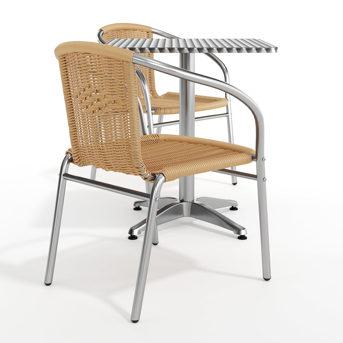 Flash Furniture TLH-ALUM-24SQ-020BGECHR2-GG 23.5" Square Aluminum Indoor-Outdoor Table Set with 2 Beige Rattan Chairs - View 11