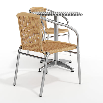 Flash Furniture TLH-ALUM-24SQ-020BGECHR2-GG 23.5" Square Aluminum Indoor-Outdoor Table Set with 2 Beige Rattan Chairs - View 11