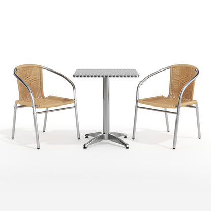 Flash Furniture TLH-ALUM-24SQ-020BGECHR2-GG 23.5" Square Aluminum Indoor-Outdoor Table Set with 2 Beige Rattan Chairs - View 12