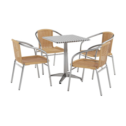 Flash Furniture TLH-ALUM-24SQ-020BGECHR4-GG 23.5" Square Aluminum Indoor-Outdoor Table Set with 4 Beige Rattan Chairs - Main view