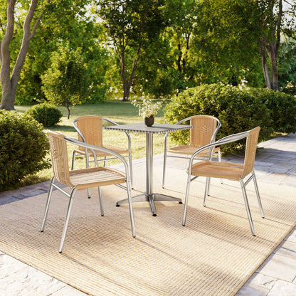 Flash Furniture TLH-ALUM-24SQ-020BGECHR4-GG 23.5" Square Aluminum Indoor-Outdoor Table Set with 4 Beige Rattan Chairs - View 8