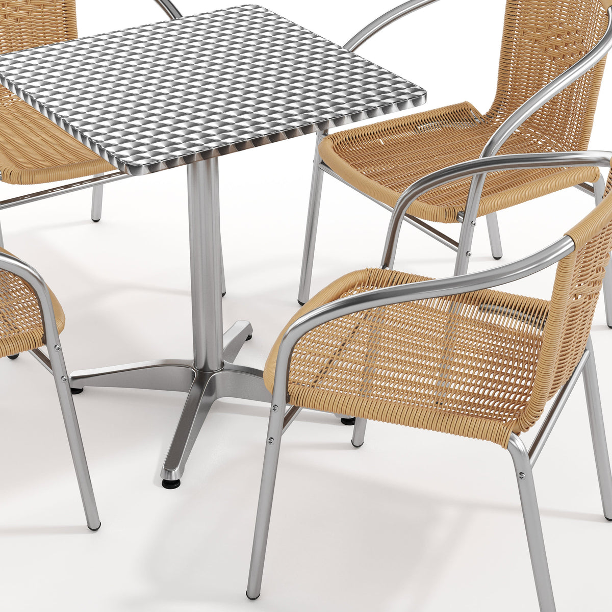 Flash Furniture TLH-ALUM-24SQ-020BGECHR4-GG 23.5" Square Aluminum Indoor-Outdoor Table Set with 4 Beige Rattan Chairs - View 10