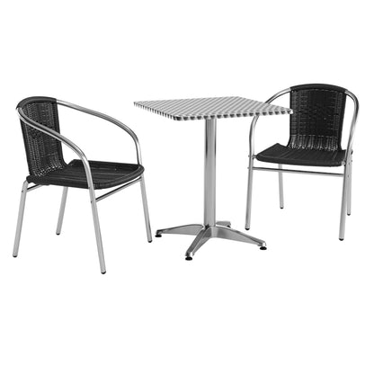 Flash Furniture TLH-ALUM-24SQ-020BKCHR2-GG 23.5" Square Aluminum Indoor-Outdoor Table Set with 2 Black Rattan Chairs - Main view