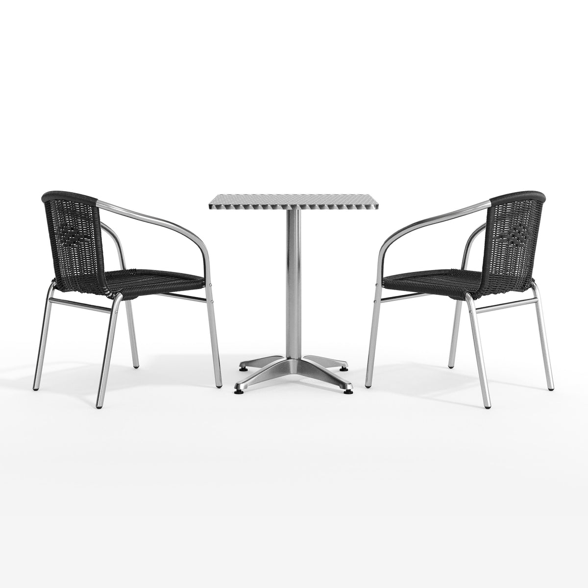 Flash Furniture TLH-ALUM-24SQ-020BKCHR2-GG 23.5" Square Aluminum Indoor-Outdoor Table Set with 2 Black Rattan Chairs - View 9