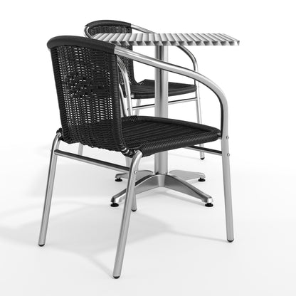 Flash Furniture TLH-ALUM-24SQ-020BKCHR2-GG 23.5" Square Aluminum Indoor-Outdoor Table Set with 2 Black Rattan Chairs - View 11