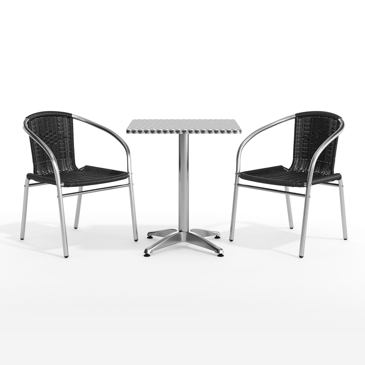Flash Furniture TLH-ALUM-24SQ-020BKCHR2-GG 23.5" Square Aluminum Indoor-Outdoor Table Set with 2 Black Rattan Chairs - View 12