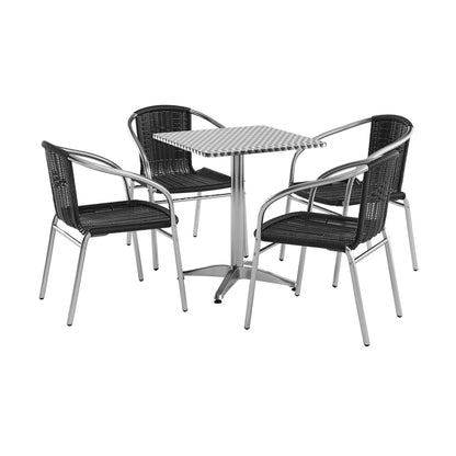 Flash Furniture TLH-ALUM-24SQ-020BKCHR4-GG 23.5" Square Aluminum Indoor-Outdoor Table Set with 4 Black Rattan Chairs - Main view