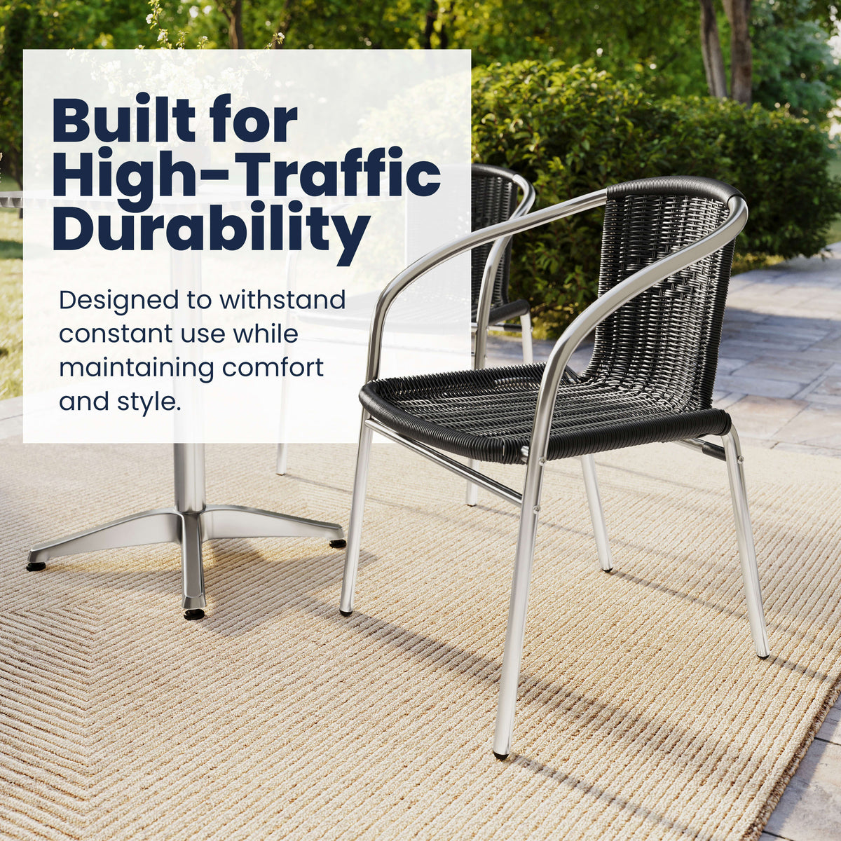 Flash Furniture TLH-ALUM-24SQ-020BKCHR4-GG 23.5" Square Aluminum Indoor-Outdoor Table Set with 4 Black Rattan Chairs - View 4