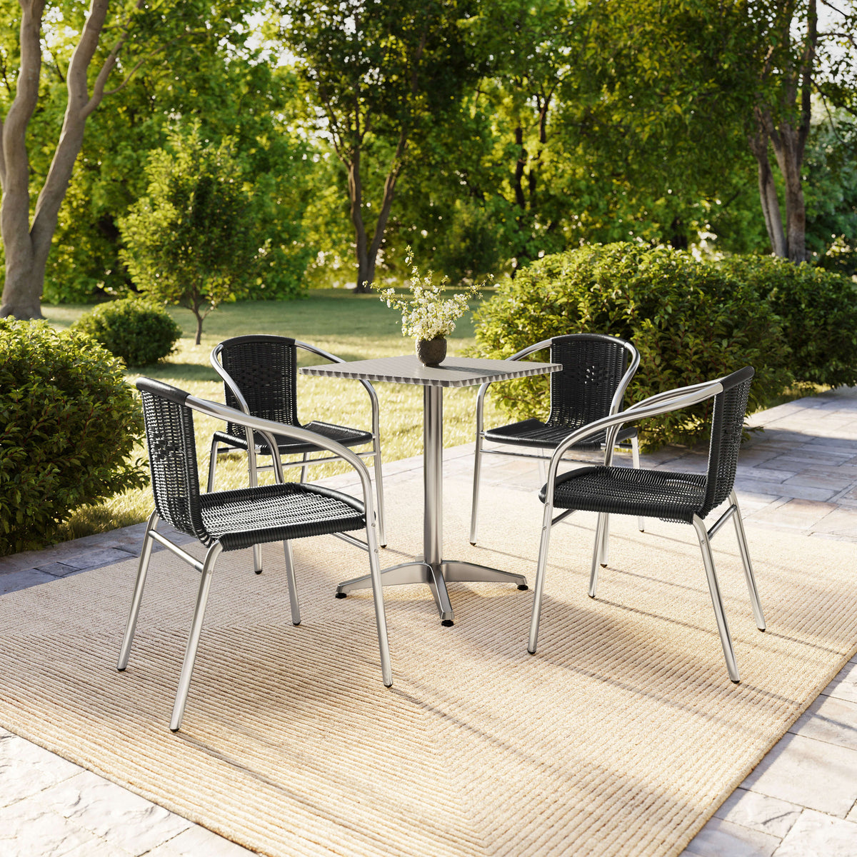 Flash Furniture TLH-ALUM-24SQ-020BKCHR4-GG 23.5" Square Aluminum Indoor-Outdoor Table Set with 4 Black Rattan Chairs - View 8