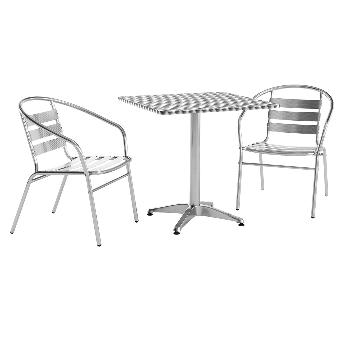 Flash Furniture TLH-ALUM-28SQ-017BCHR2-GG 27.5" Square Aluminum Indoor-Outdoor Table Set with 2 Slat Back Chairs - Main view