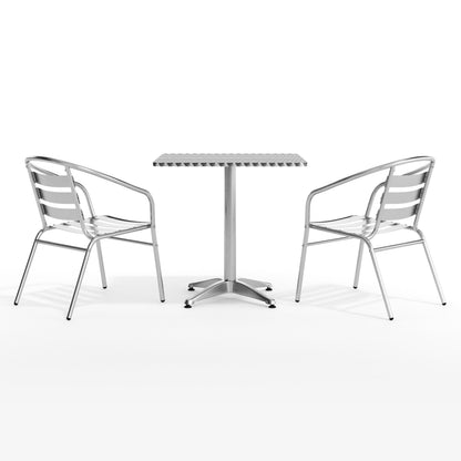 Flash Furniture TLH-ALUM-28SQ-017BCHR2-GG 27.5" Square Aluminum Indoor-Outdoor Table Set with 2 Slat Back Chairs - View 9