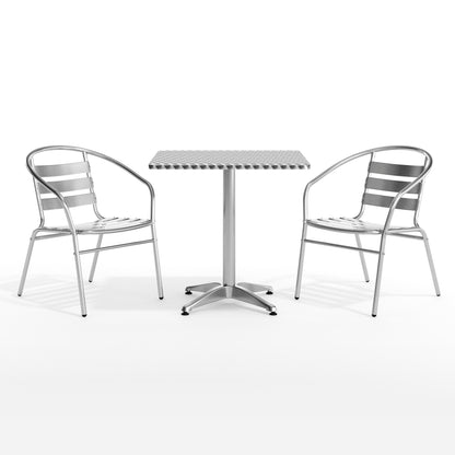 Flash Furniture TLH-ALUM-28SQ-017BCHR2-GG 27.5" Square Aluminum Indoor-Outdoor Table Set with 2 Slat Back Chairs - View 12