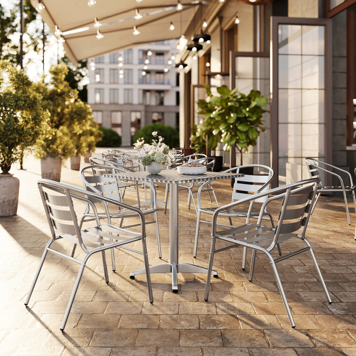 Flash Furniture TLH-ALUM-28SQ-017BCHR4-GG 27.5" Square Aluminum Indoor-Outdoor Table Set with 4 Slat Back Chairs - View 2