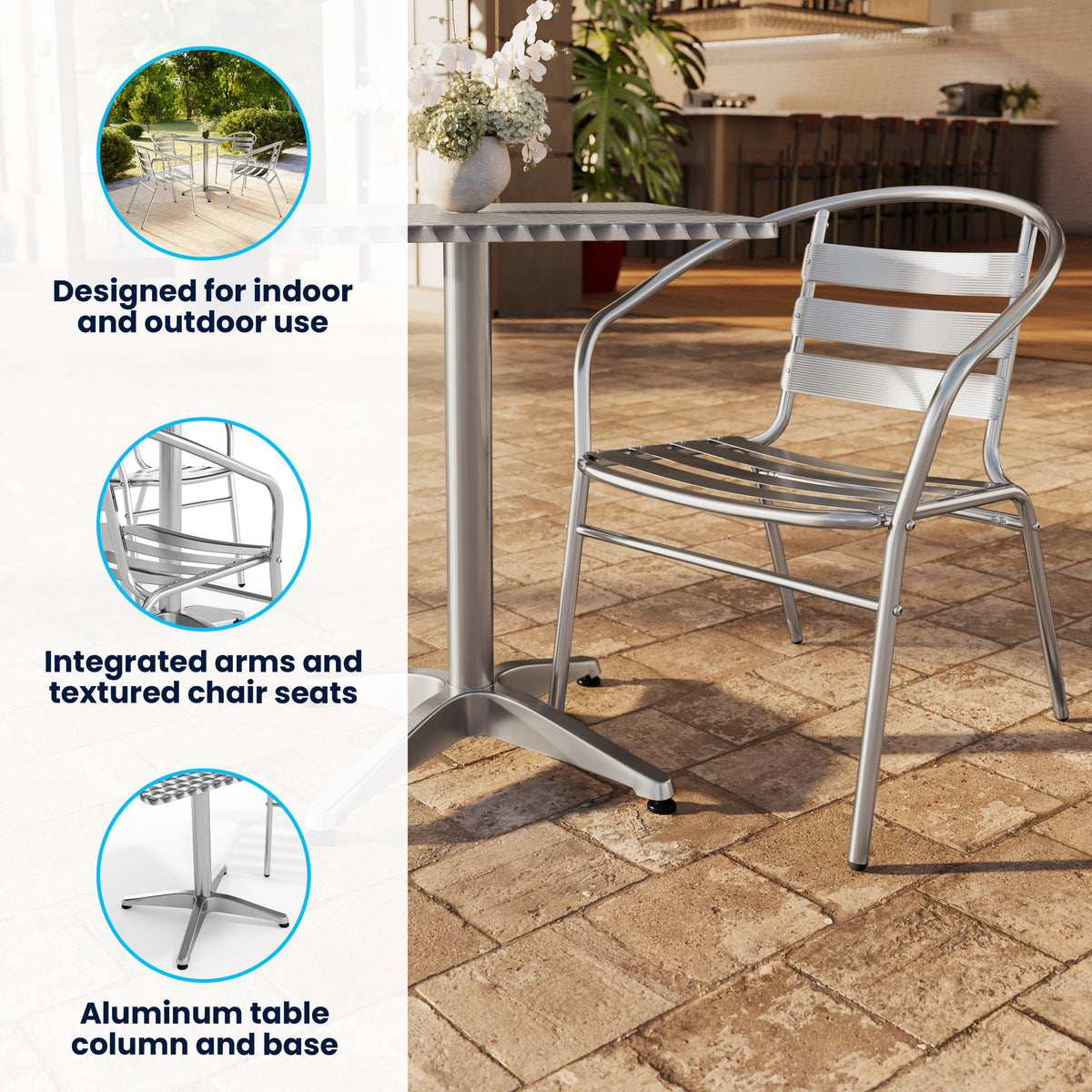 Flash Furniture TLH-ALUM-28SQ-017BCHR4-GG 27.5" Square Aluminum Indoor-Outdoor Table Set with 4 Slat Back Chairs - View 3