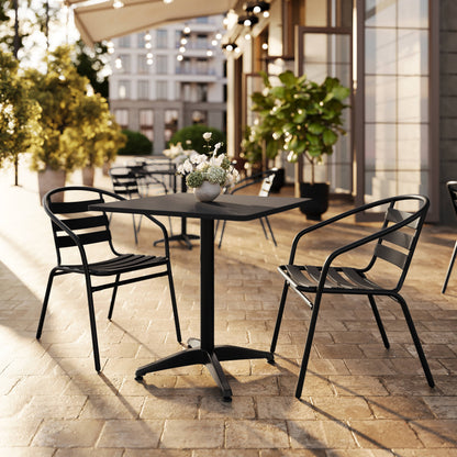 Flash Furniture TLH-ALUM-28SQ-017BK2-GG Modern 27.5" Square Glass Framed Glass Table with 2 Black Slat Back Chairs - View 2