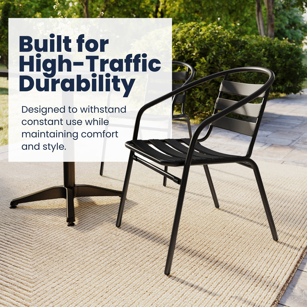 Flash Furniture TLH-ALUM-28SQ-017BK2-GG Modern 27.5" Square Glass Framed Glass Table with 2 Black Slat Back Chairs - View 4