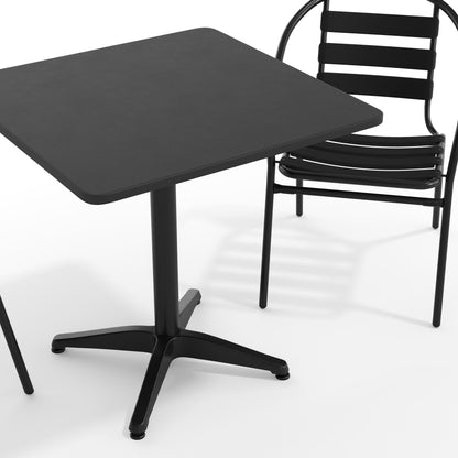 Flash Furniture TLH-ALUM-28SQ-017BK2-GG Modern 27.5" Square Glass Framed Glass Table with 2 Black Slat Back Chairs - View 10