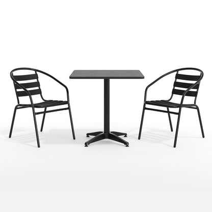 Flash Furniture TLH-ALUM-28SQ-017BK2-GG Modern 27.5" Square Glass Framed Glass Table with 2 Black Slat Back Chairs - View 12