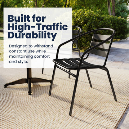 Flash Furniture TLH-ALUM-28SQ-017BK4-GG Modern 27.5" Square Glass Framed Glass Table with 4 Black Slat Back Chairs - View 4