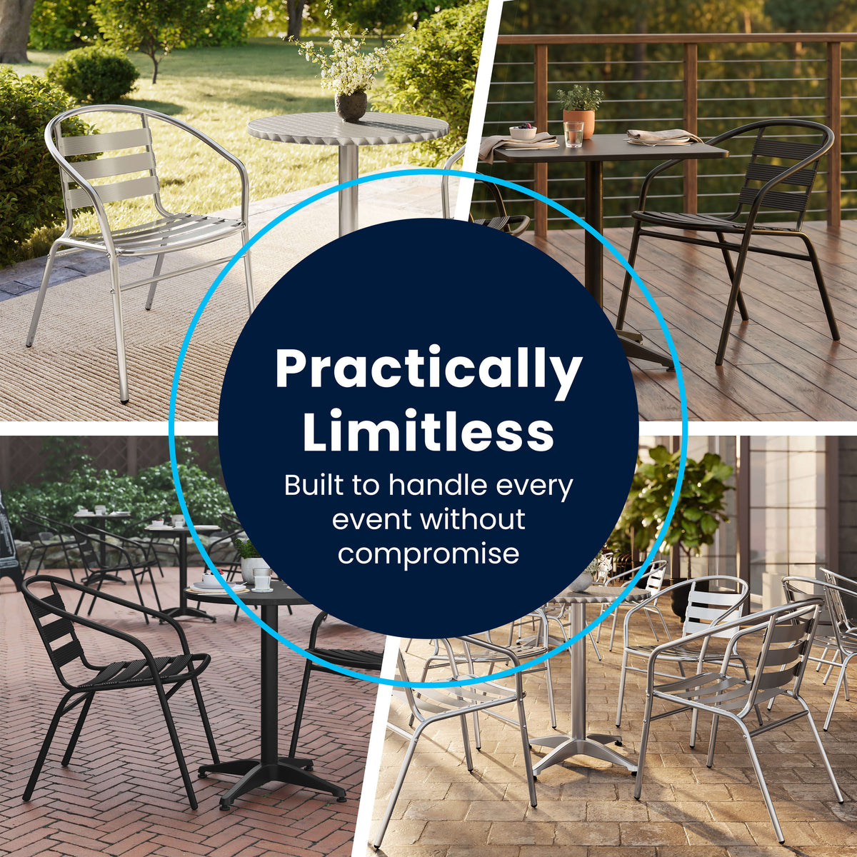 Flash Furniture TLH-ALUM-28SQ-017BK4-GG Modern 27.5" Square Glass Framed Glass Table with 4 Black Slat Back Chairs - View 5
