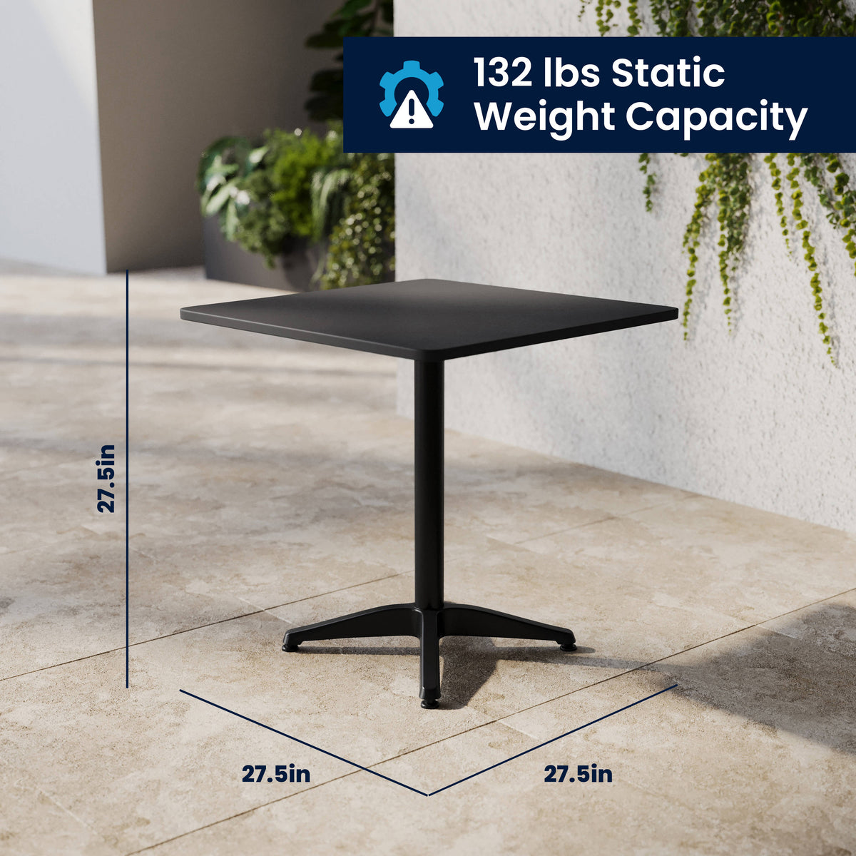 Flash Furniture TLH-ALUM-28SQ-017BK4-GG Modern 27.5" Square Glass Framed Glass Table with 4 Black Slat Back Chairs - View 7