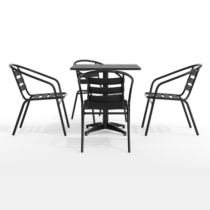 Flash Furniture TLH-ALUM-28SQ-017BK4-GG Modern 27.5" Square Glass Framed Glass Table with 4 Black Slat Back Chairs - View 9