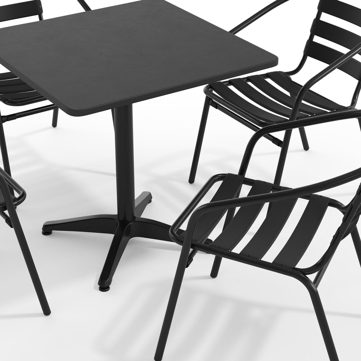 Flash Furniture TLH-ALUM-28SQ-017BK4-GG Modern 27.5" Square Glass Framed Glass Table with 4 Black Slat Back Chairs - View 10