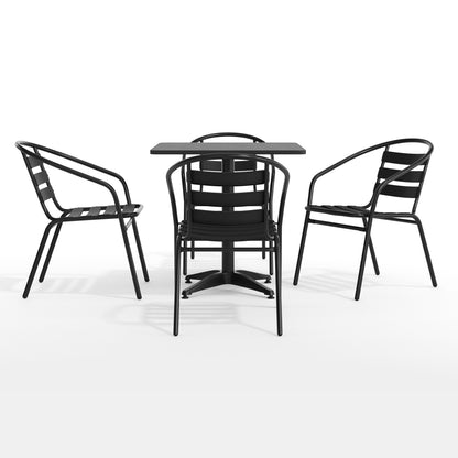 Flash Furniture TLH-ALUM-28SQ-017BK4-GG Modern 27.5" Square Glass Framed Glass Table with 4 Black Slat Back Chairs - View 11