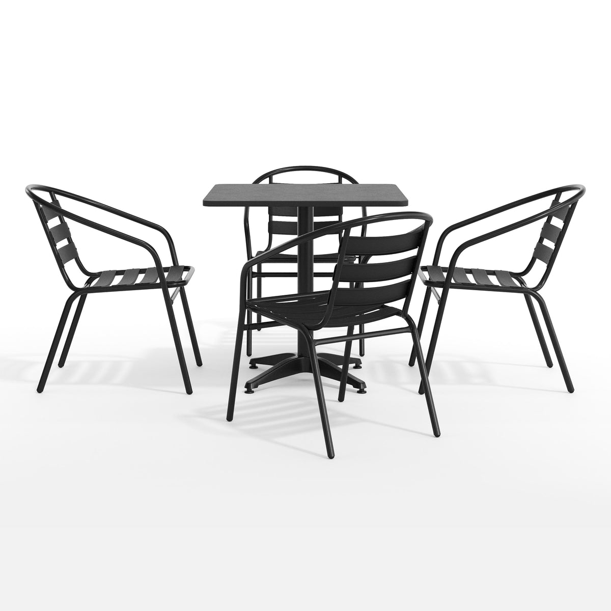 Flash Furniture TLH-ALUM-28SQ-017BK4-GG Modern 27.5" Square Glass Framed Glass Table with 4 Black Slat Back Chairs - View 12