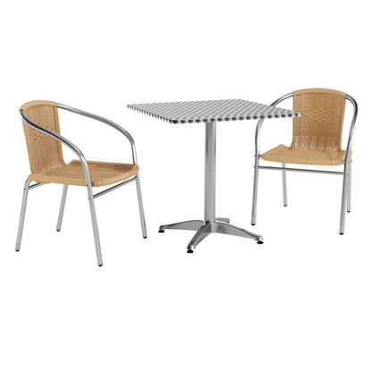 Flash Furniture TLH-ALUM-28SQ-020BGECHR2-GG 27.5" Square Aluminum Indoor-Outdoor Table Set with 2 Beige Rattan Chairs - Main view