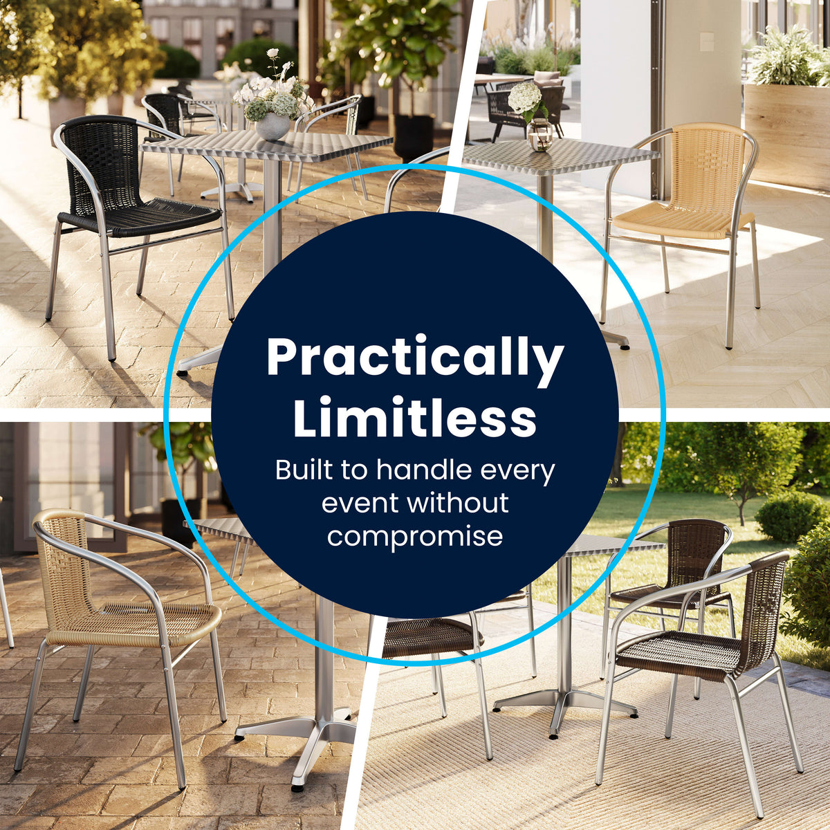 Flash Furniture TLH-ALUM-28SQ-020BGECHR2-GG 27.5" Square Aluminum Indoor-Outdoor Table Set with 2 Beige Rattan Chairs - View 5