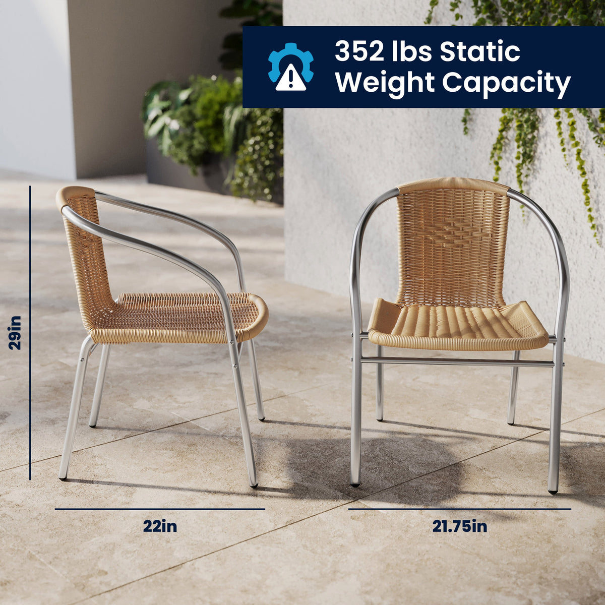 Flash Furniture TLH-ALUM-28SQ-020BGECHR2-GG 27.5" Square Aluminum Indoor-Outdoor Table Set with 2 Beige Rattan Chairs - View 6
