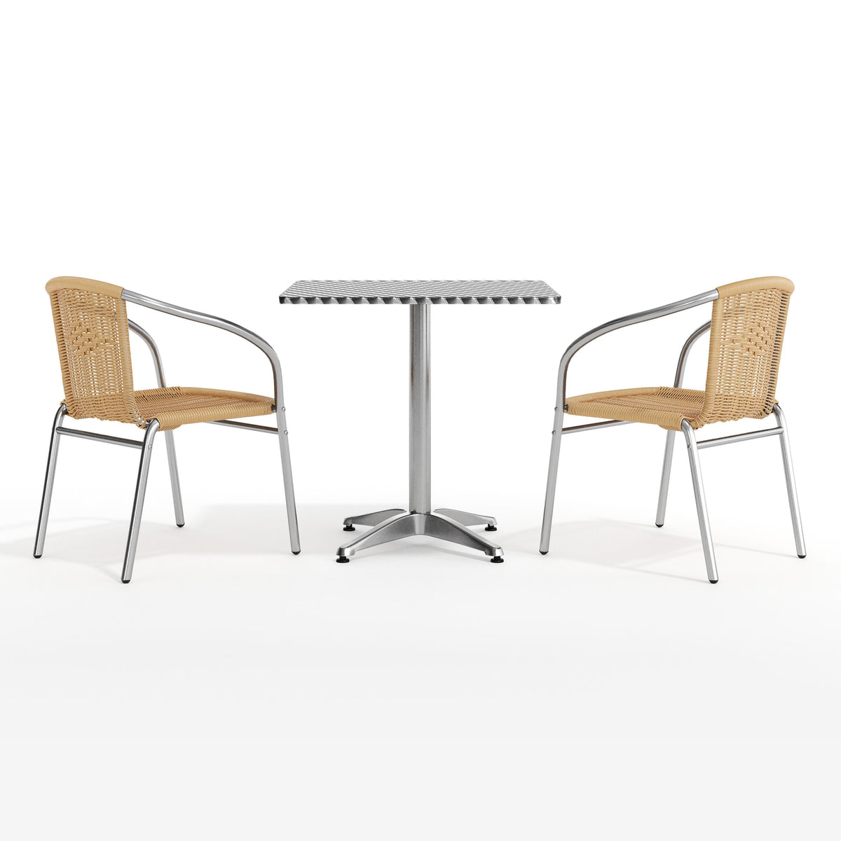 Flash Furniture TLH-ALUM-28SQ-020BGECHR2-GG 27.5" Square Aluminum Indoor-Outdoor Table Set with 2 Beige Rattan Chairs - View 9