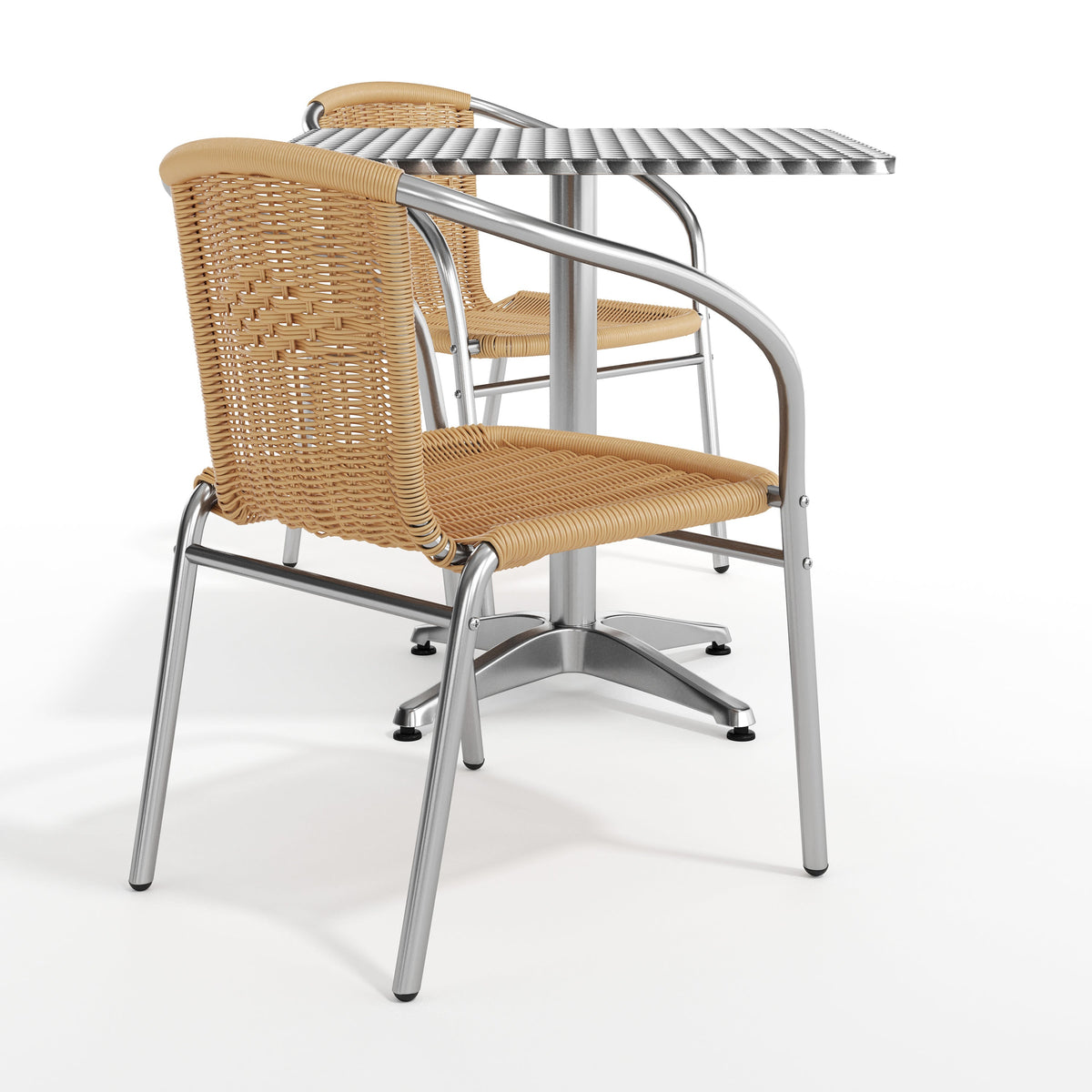 Flash Furniture TLH-ALUM-28SQ-020BGECHR2-GG 27.5" Square Aluminum Indoor-Outdoor Table Set with 2 Beige Rattan Chairs - View 11