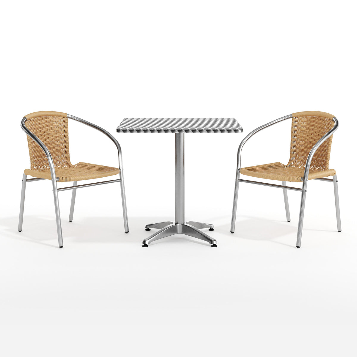Flash Furniture TLH-ALUM-28SQ-020BGECHR2-GG 27.5" Square Aluminum Indoor-Outdoor Table Set with 2 Beige Rattan Chairs - View 12