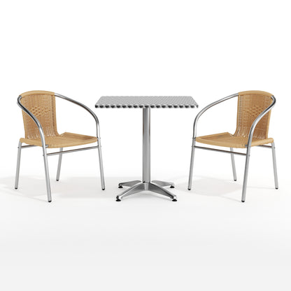 Flash Furniture TLH-ALUM-28SQ-020BGECHR2-GG 27.5" Square Aluminum Indoor-Outdoor Table Set with 2 Beige Rattan Chairs - View 12