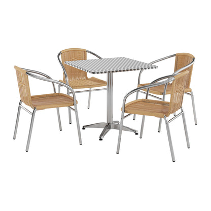 Flash Furniture TLH-ALUM-28SQ-020BGECHR4-GG 27.5" Square Aluminum Indoor-Outdoor Table Set with 4 Beige Rattan Chairs - Main view