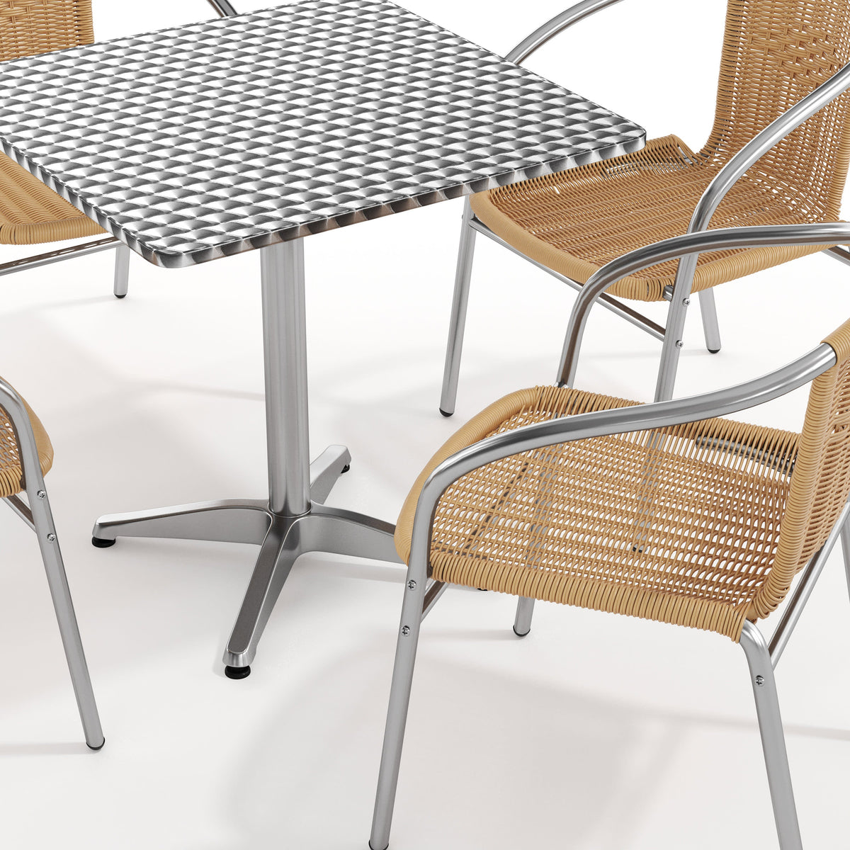 Flash Furniture TLH-ALUM-28SQ-020BGECHR4-GG 27.5" Square Aluminum Indoor-Outdoor Table Set with 4 Beige Rattan Chairs - View 10