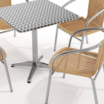 Flash Furniture TLH-ALUM-28SQ-020BGECHR4-GG 27.5" Square Aluminum Indoor-Outdoor Table Set with 4 Beige Rattan Chairs - View 10