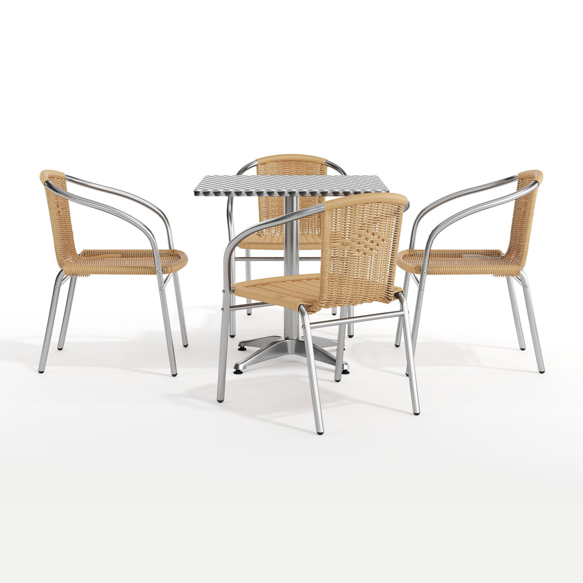 Flash Furniture TLH-ALUM-28SQ-020BGECHR4-GG 27.5" Square Aluminum Indoor-Outdoor Table Set with 4 Beige Rattan Chairs - View 12