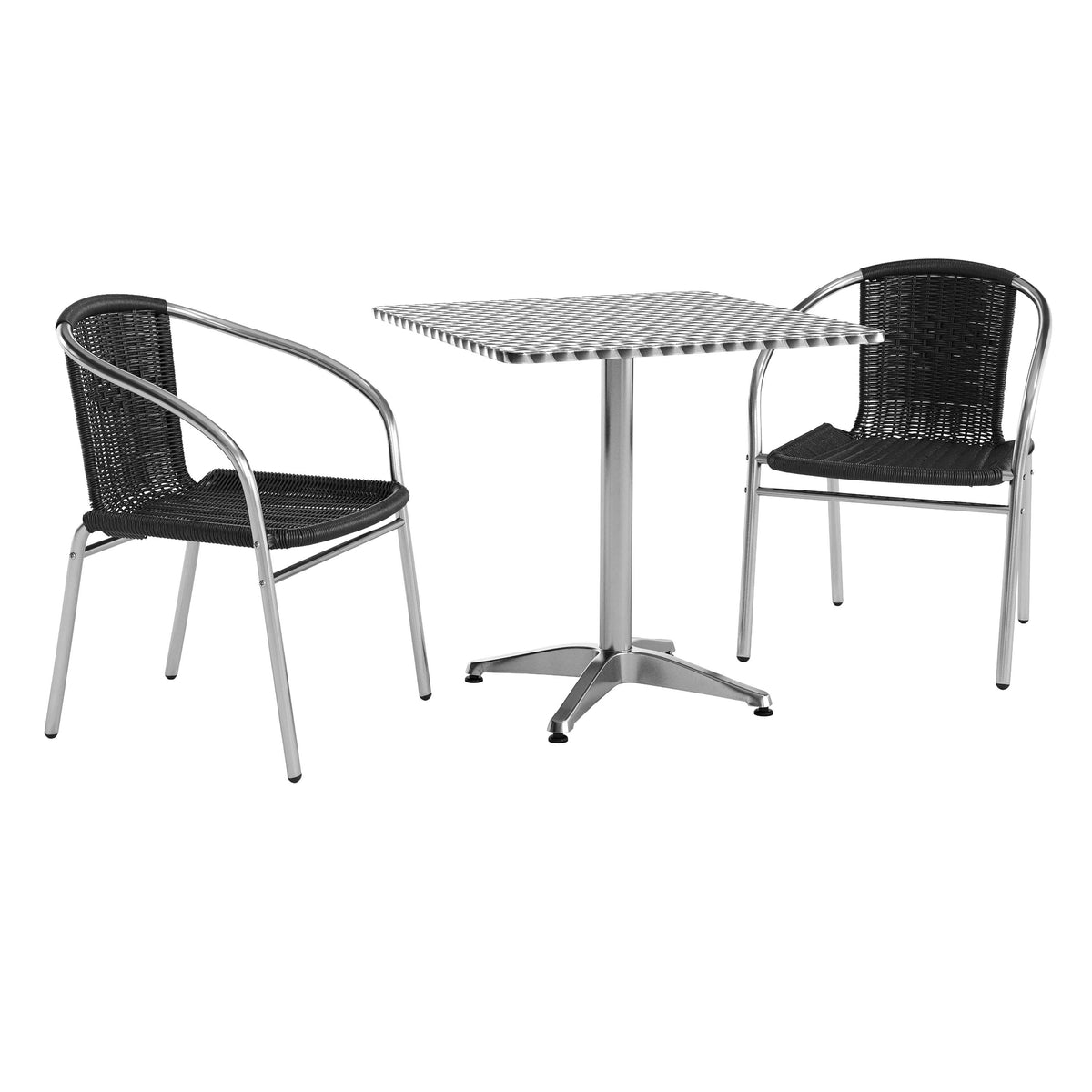 Flash Furniture TLH-ALUM-28SQ-020BKCHR2-GG 27.5" Square Aluminum Indoor-Outdoor Table Set with 2 Black Rattan Chairs - Main view