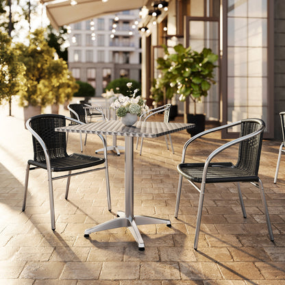 Flash Furniture TLH-ALUM-28SQ-020BKCHR2-GG 27.5" Square Aluminum Indoor-Outdoor Table Set with 2 Black Rattan Chairs - View 2